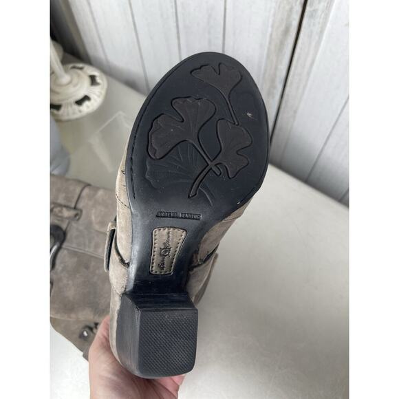 Born Crown Taupe Leather Mid Calf Heeled Riding Boot Distressed Size 8.5 - Picture 6 of 7